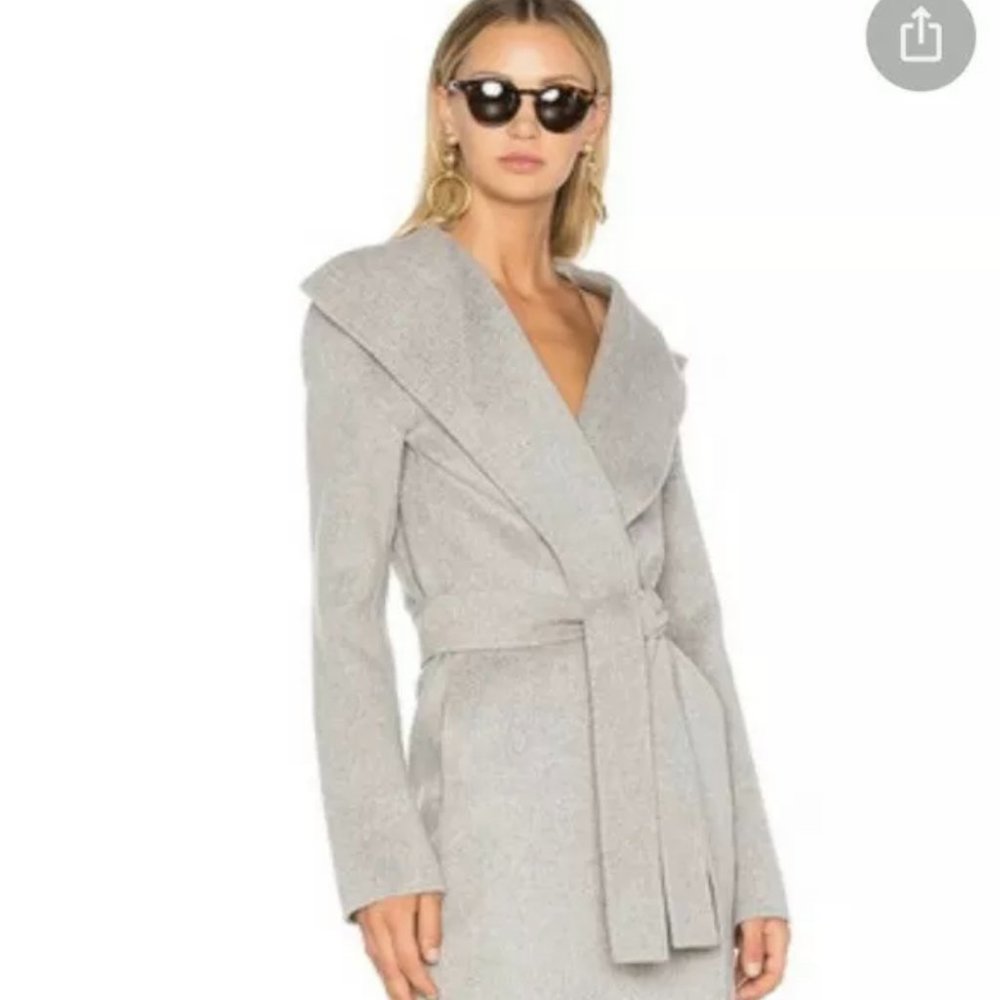 Theory Light Grey Wilrose Wool/Cashmere Blend Hooded Wrap Coat (S)